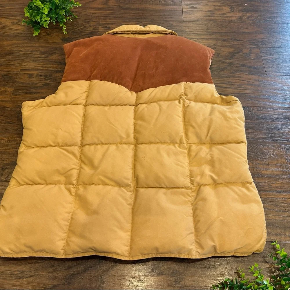 VINTAGE 🍃 GERRY MENS 70s Puffer Vest Color Block Tan Brown Beige USA Large Retro - Picture 3 of 11
